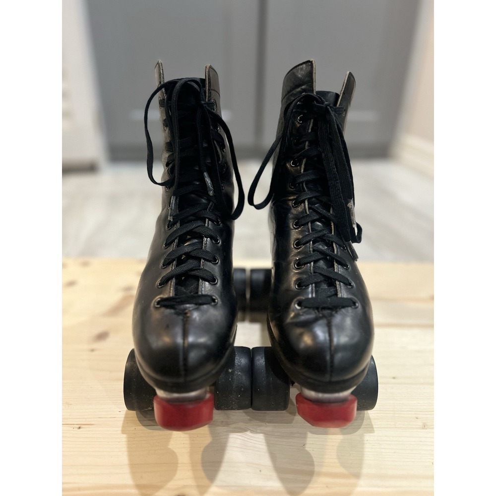 Vintage Pacer Roller Skates Black Leather High Top Size 6 Retro Quad Skates Rare